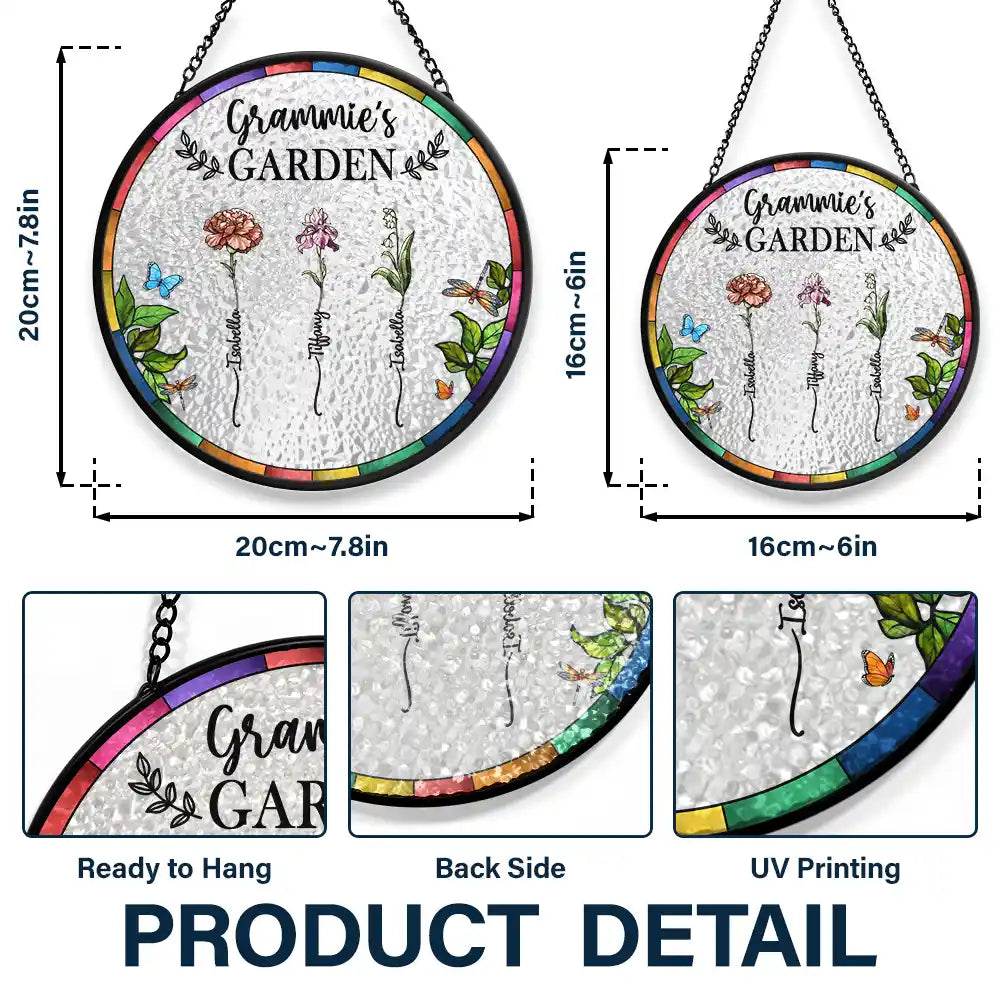 Birth Flower Grandma's Garden - Personalized Stained Glass Window Hanging Suncatcher - WePrint