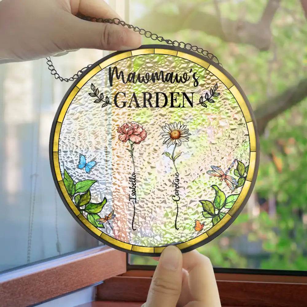 Birth Flower Grandma's Garden - Personalized Stained Glass Window Hanging Suncatcher - WePrint