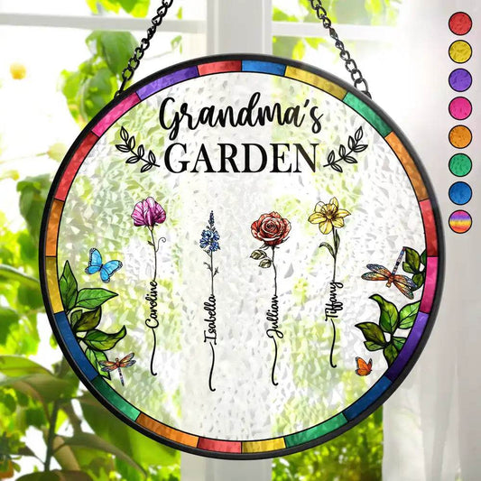 Birth Flower Grandma's Garden - Personalized Stained Glass Window Hanging Suncatcher - WePrint