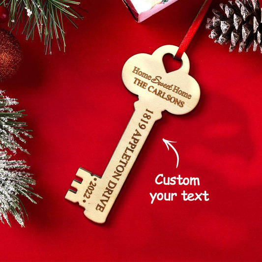 Personalized New Home Christmas Ornament Wooden Key Decoration for Housewarming Gift - WePrint