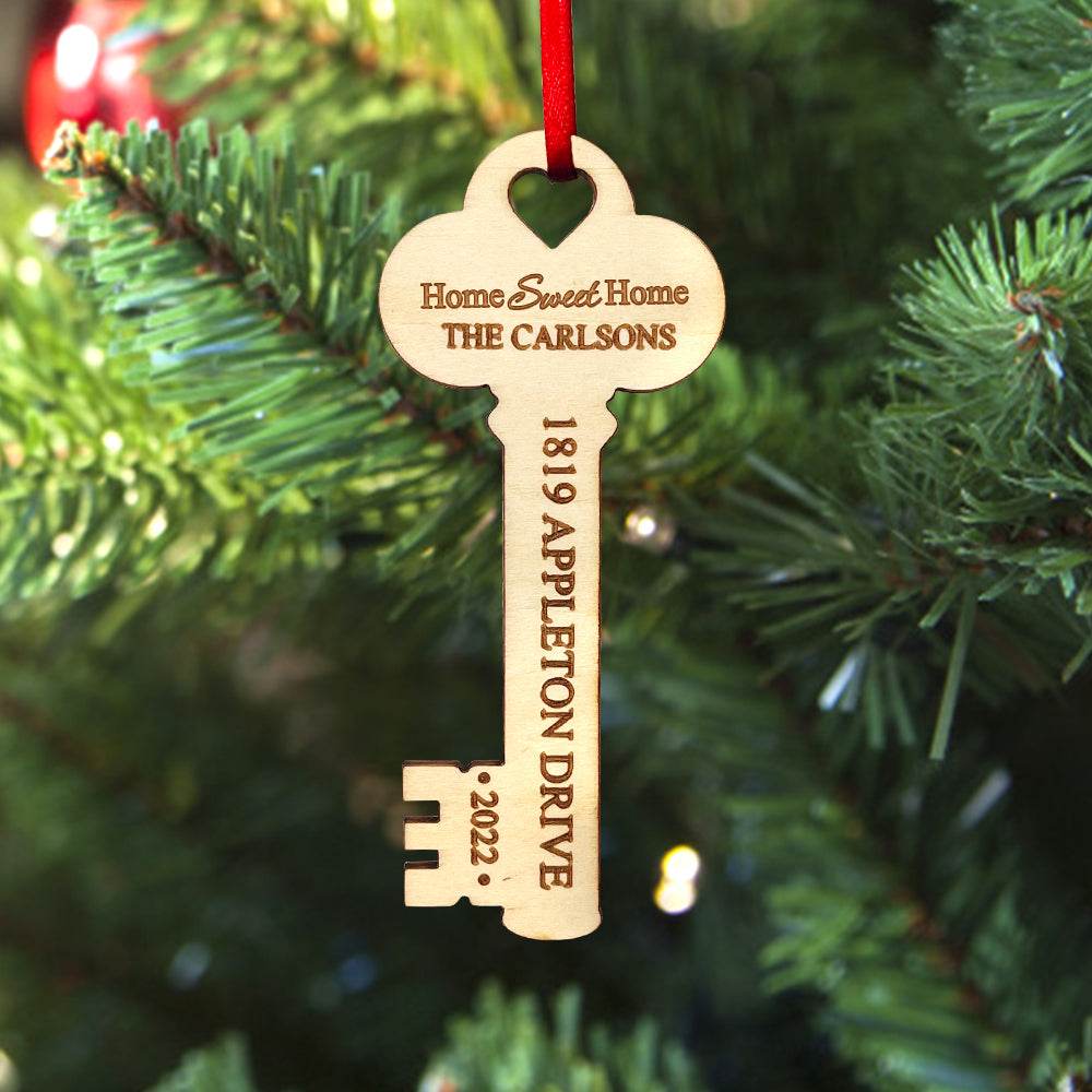 Personalized New Home Christmas Ornament Wooden Key Decoration for Housewarming Gift - WePrint