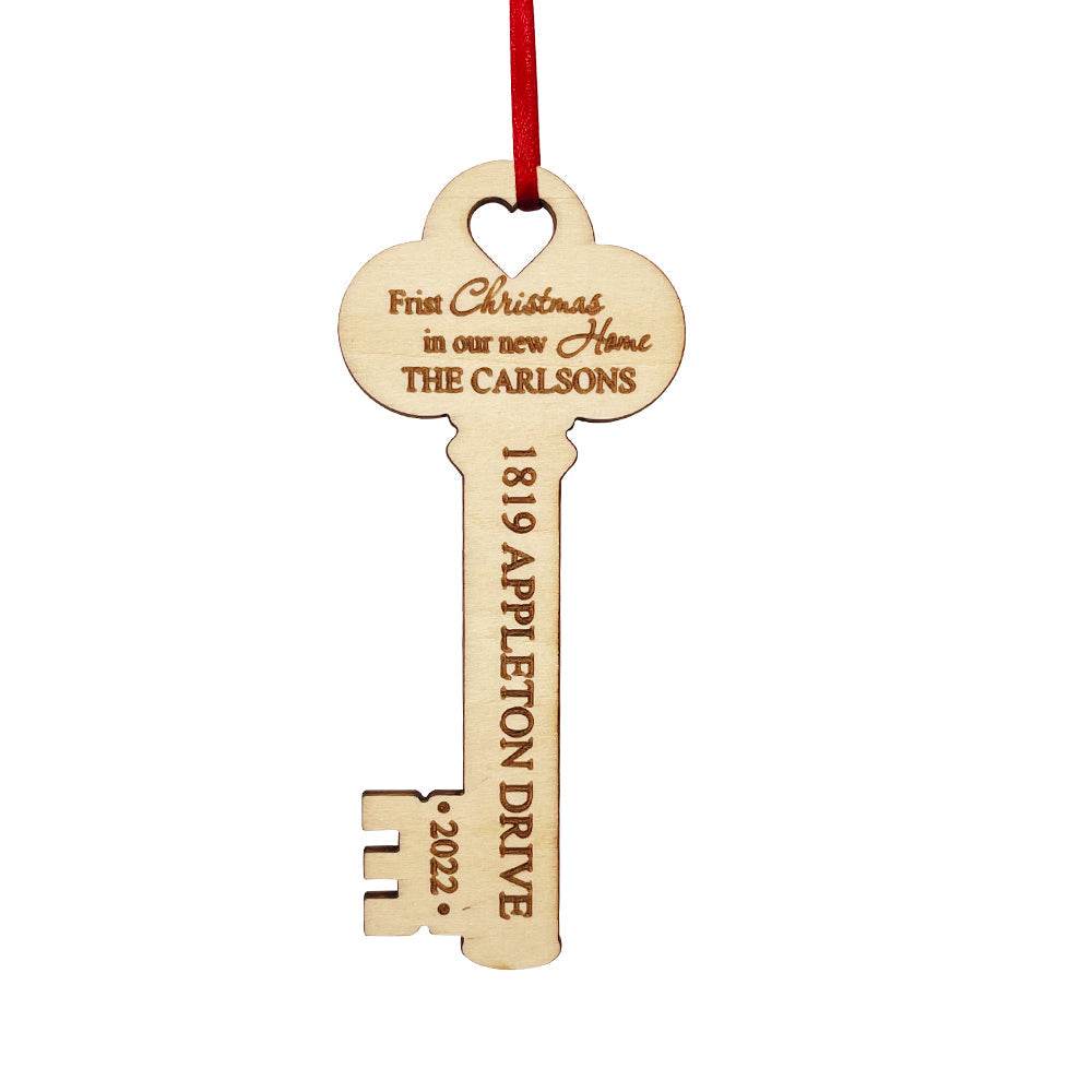 Personalized New Home Christmas Ornament Wooden Key Decoration for Housewarming Gift - WePrint