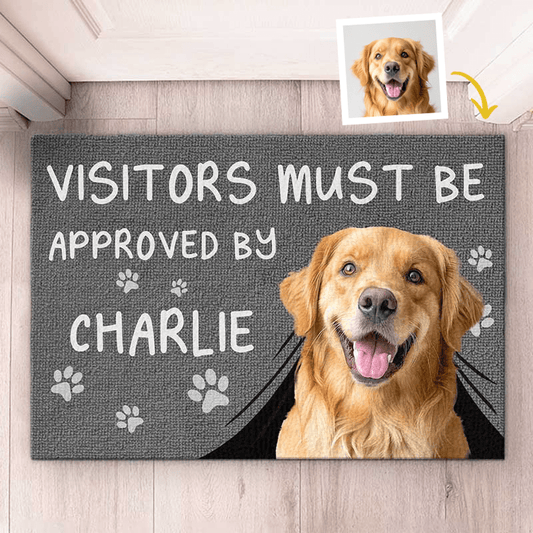 Custom Photo Visitors Must Be Approved By This Dog - Dog & Cat Personalized Custom Home Decor Decorative Mat - House Warming Gift For Pet Owners, Pet Lovers - WePrint