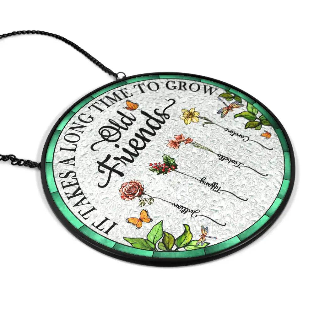 Birth Flower Grow An Old Friend - Personalized Stained Glass Window Hanging Suncatcher - WePrint