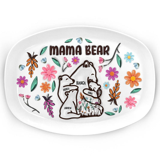 Mama Bear Floral Style - Birthday, Loving Gift For Mom, Mother, Grandma, Grandmother - 3D Inflated Effect Printed Personalized Plate - WePrint