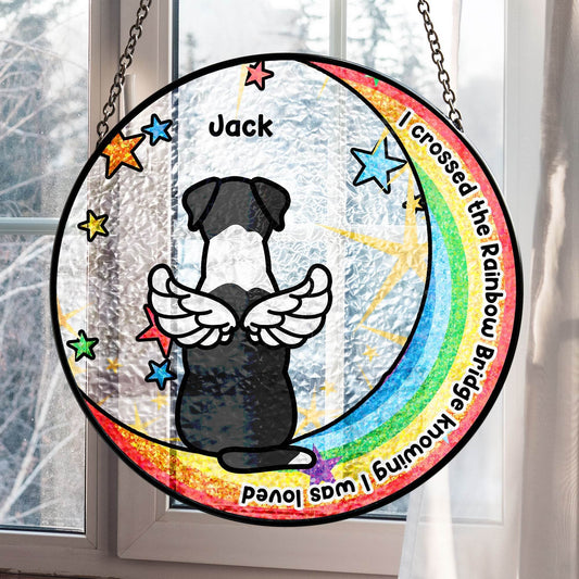 I Crossed The Rainbow Bridge - Personalized Stained Glass Window Hanging Suncatcher - WePrint