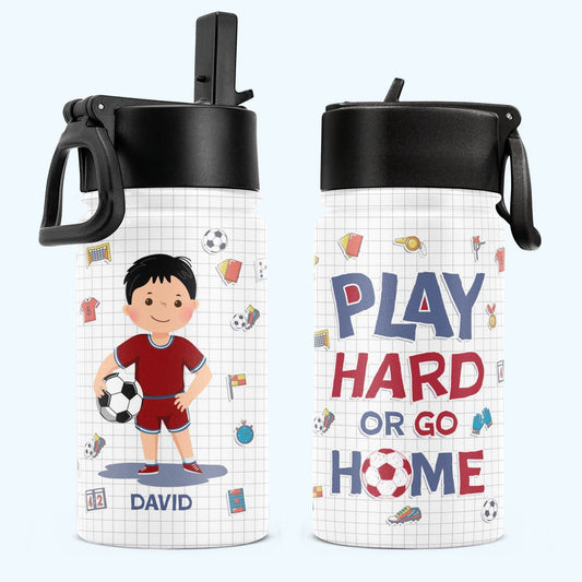 Ice Soccer Play Hard Or Go Home - Personalized Kids Water Bottle With Straw Lid - WePrint