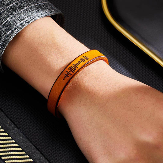 Custom Engraved Music Code PU Leather Bracelet with Strong Magnetic Clasp - WePrint