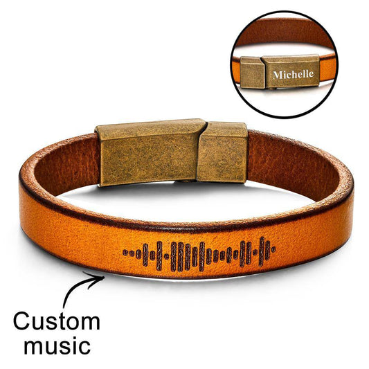 Custom Engraved Music Code PU Leather Bracelet with Strong Magnetic Clasp - WePrint