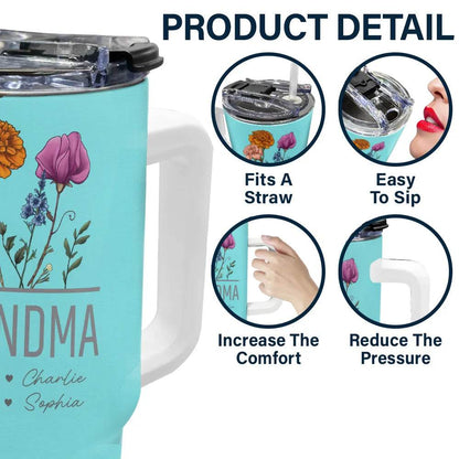 Nana Grandma Mom Birth Flowers - Personalized 40oz Tumbler With Straw - WePrint