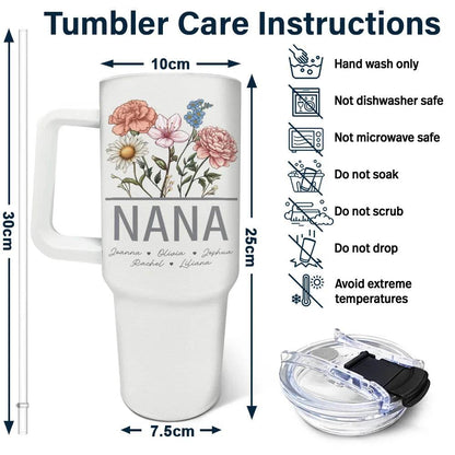 Nana Grandma Mom Birth Flowers - Personalized 40oz Tumbler With Straw - WePrint