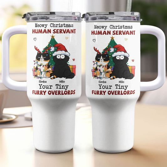 Personalized 40oz Tumbler With Straw- Meowy Christmas, Human Servant - WePrint