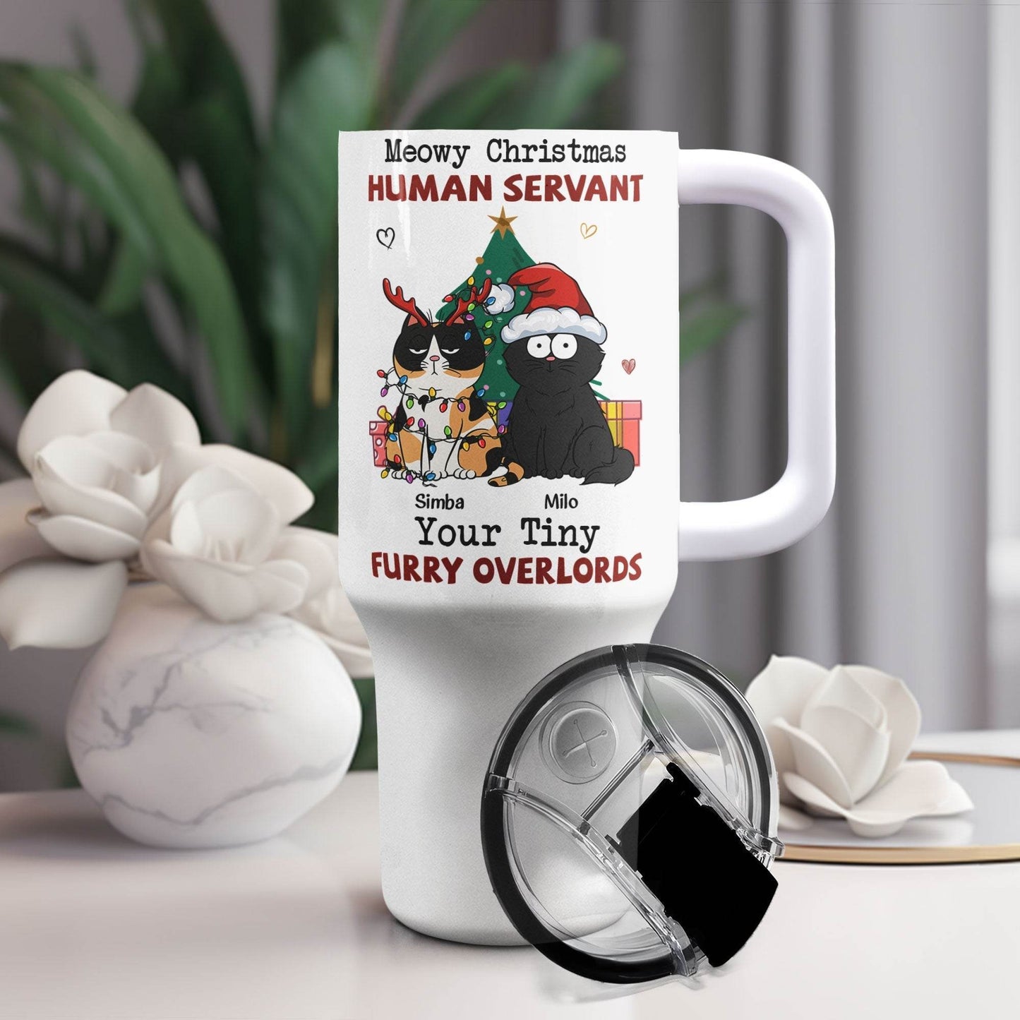 Personalized 40oz Tumbler With Straw- Meowy Christmas, Human Servant - WePrint