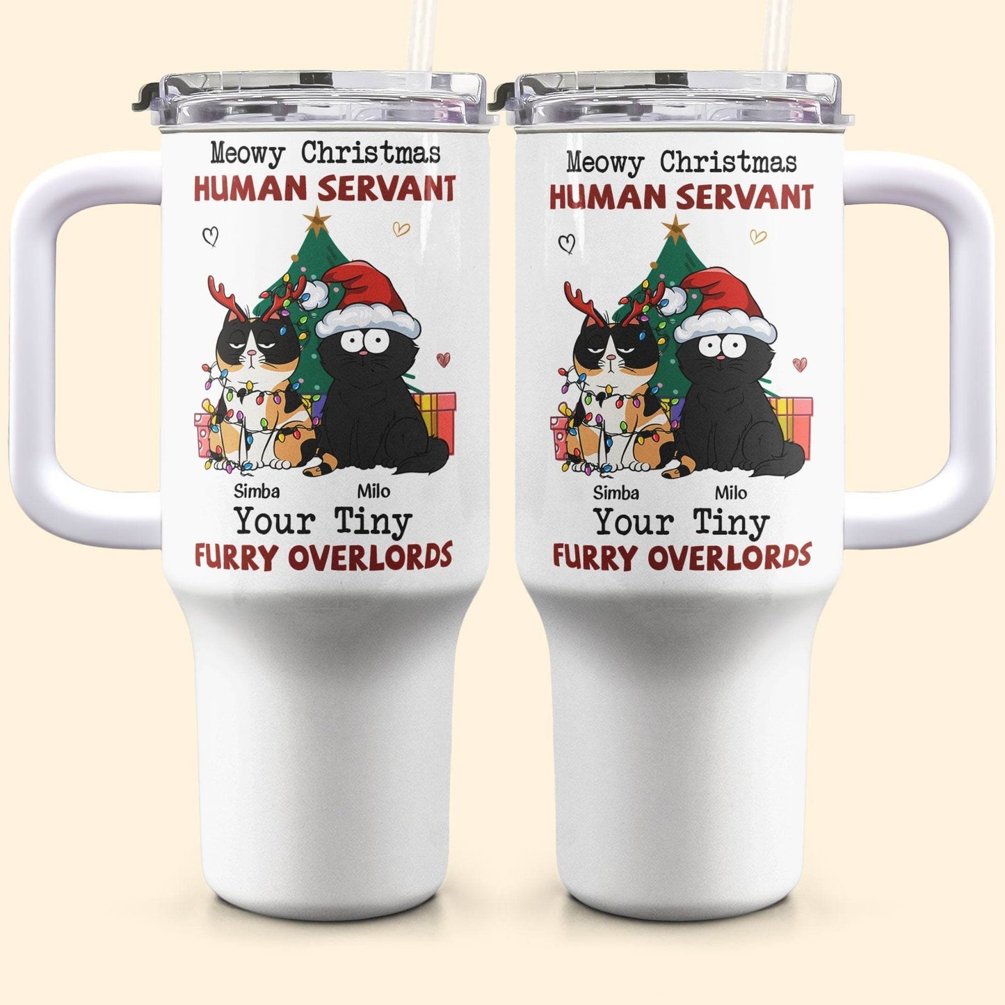 Personalized 40oz Tumbler With Straw- Meowy Christmas, Human Servant - WePrint