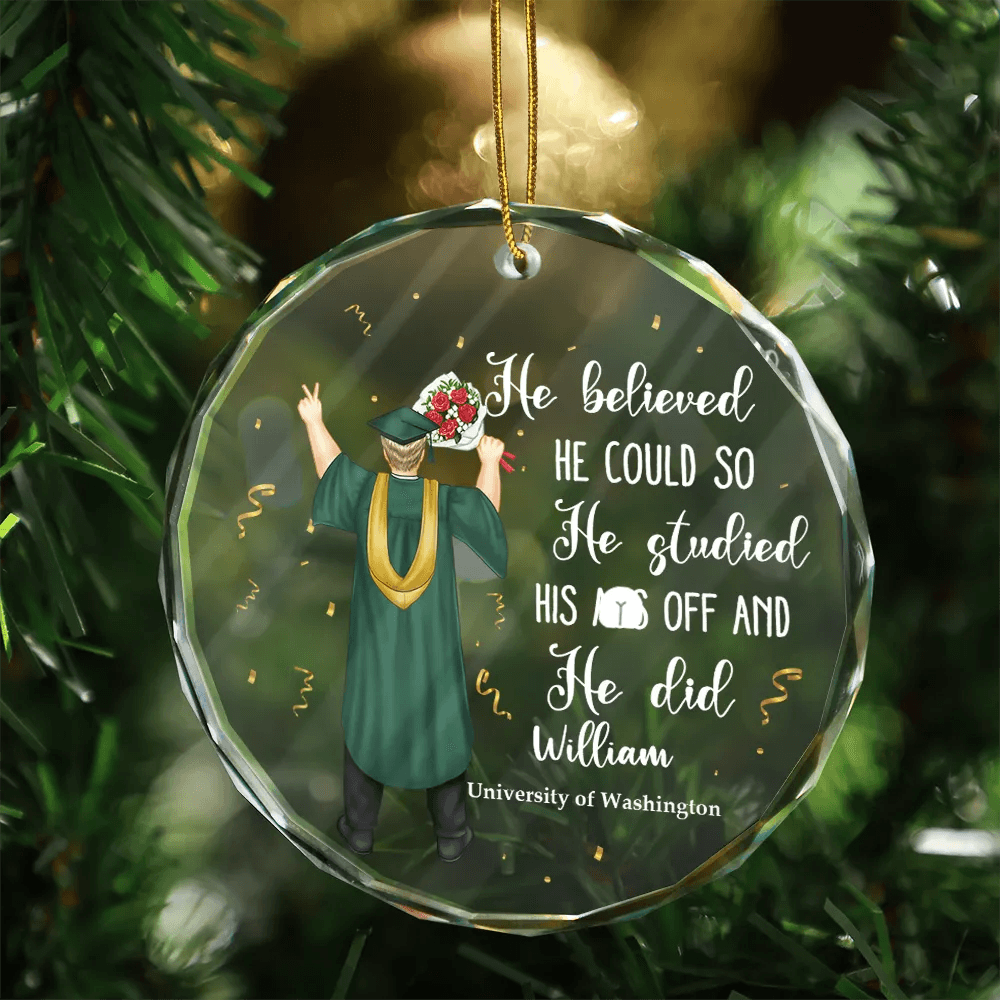 Graduation She Believed She Could - Personalized Circle Glass Ornament - WePrint