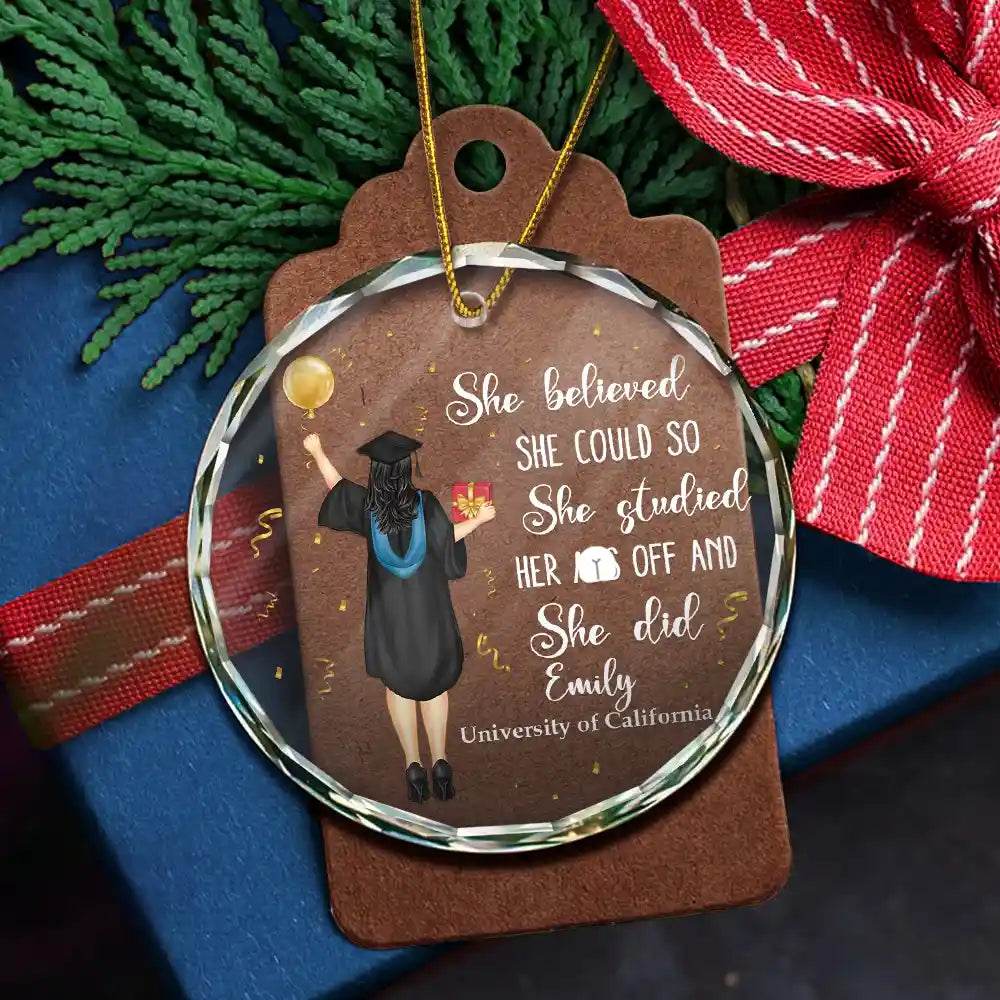 Graduation She Believed She Could - Personalized Circle Glass Ornament - WePrint
