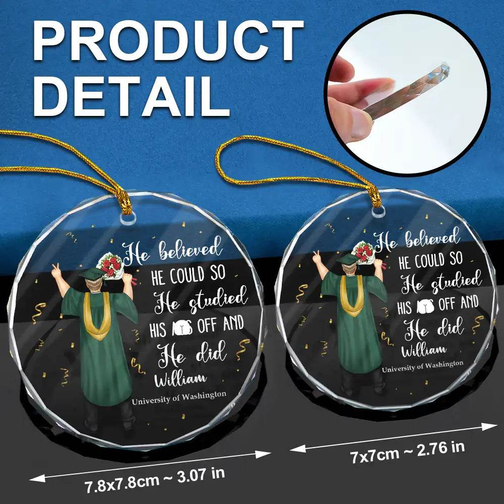 Graduation She Believed She Could - Personalized Circle Glass Ornament - WePrint