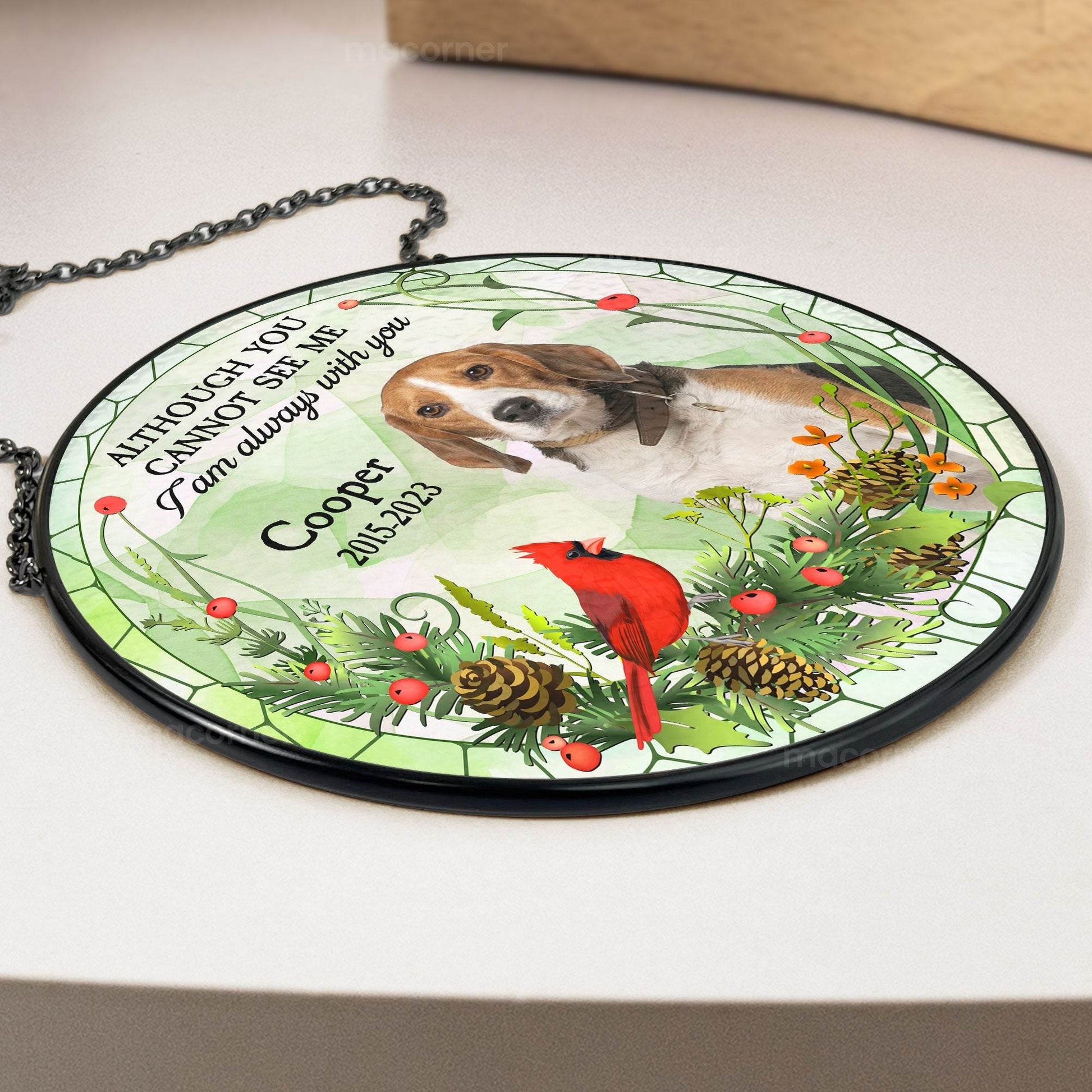 Pet Memorial In My Heart - Personalized Photo Stained Glass Window Hanging Suncatcher - WePrint
