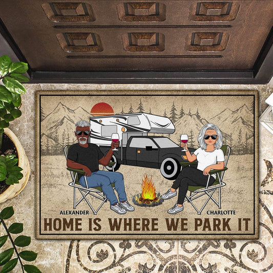 Home Is Where We Park It - Family Gifts For Couples, Husband, Wife, Camping Lovers - Personalized Doormat - WePrint