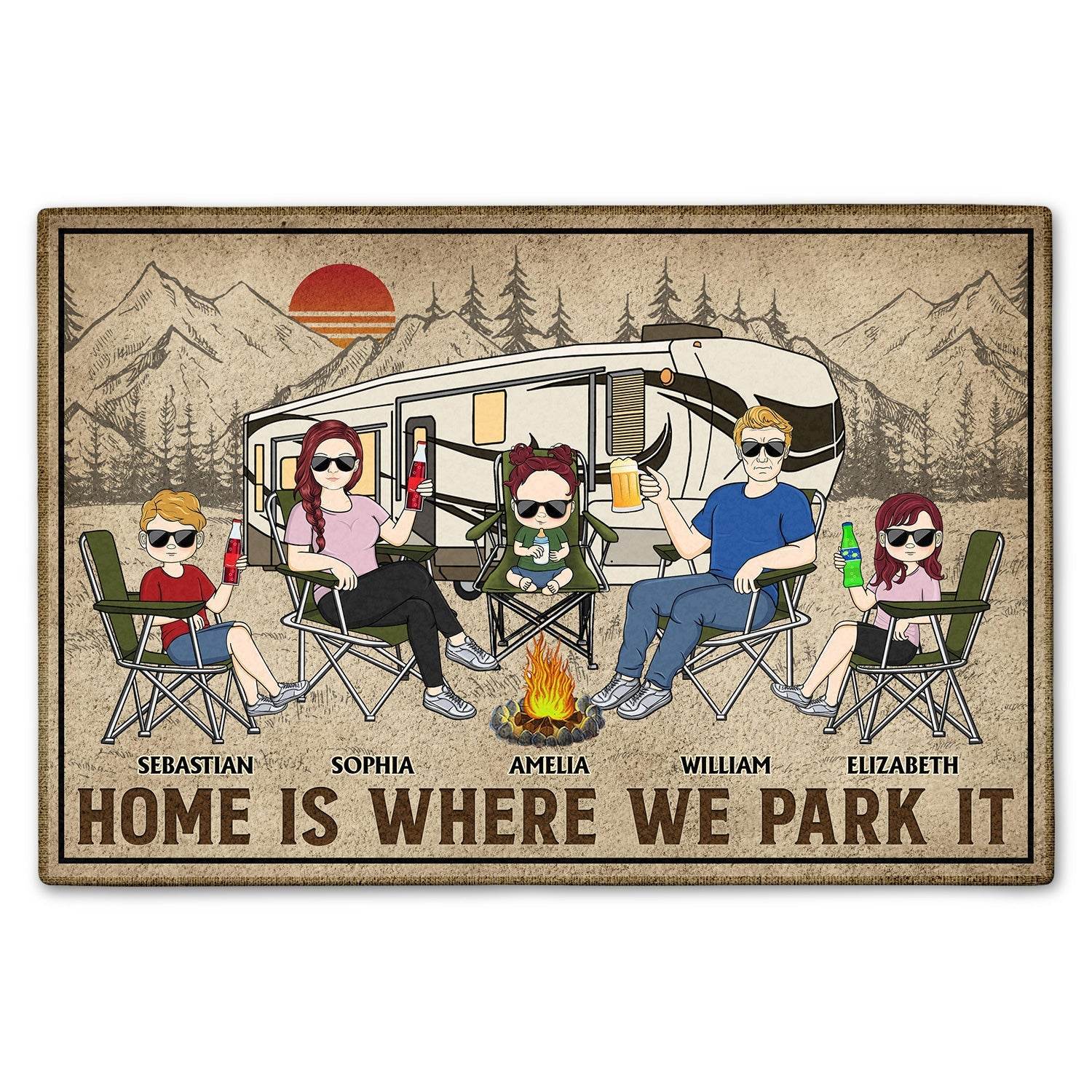 Home Is Where We Park It - Family Gifts For Couples, Husband, Wife, Camping Lovers - Personalized Doormat - WePrint
