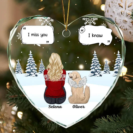 I Miss You Memorial Dog Cat - Personalized Heart Shaped Glass Ornament - WePrint