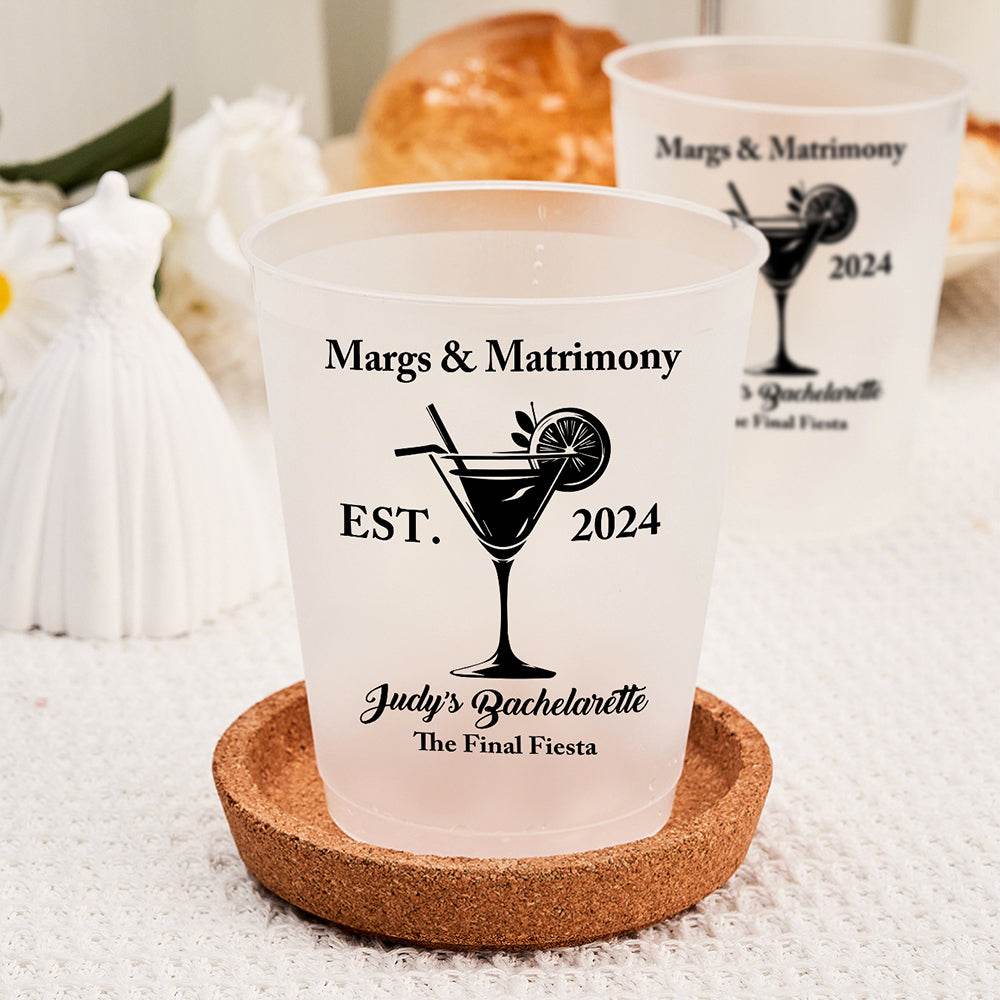 Personalized Margs & Matrimony Disposable Plastic Cups for Bachelorette Bridal Party Supplies Gift - WePrint