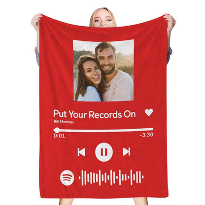 Scannable Music Code Photo Engraved Black Blanket with Package Gift for Couple - WePrint