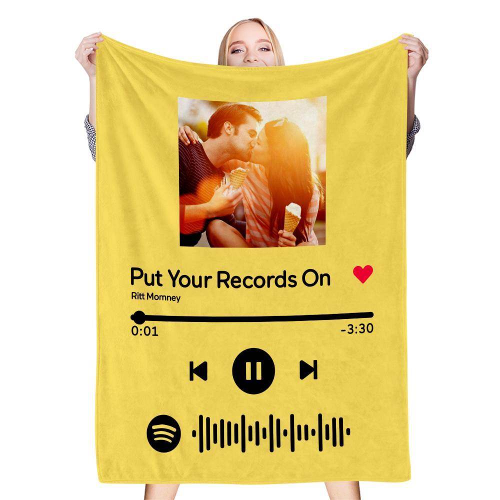 Scannable Music Code Photo Engraved Black Blanket with Package Gift for Couple - WePrint