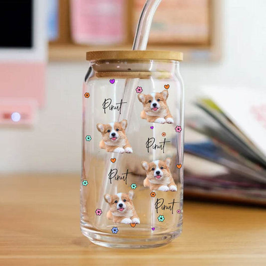 Dog Mom Vibes - Cutie Puppy - Custom Photo And Name - Personalized Glass Bottle, Frosted Bottle, Gift For Pet Lover - WePrint